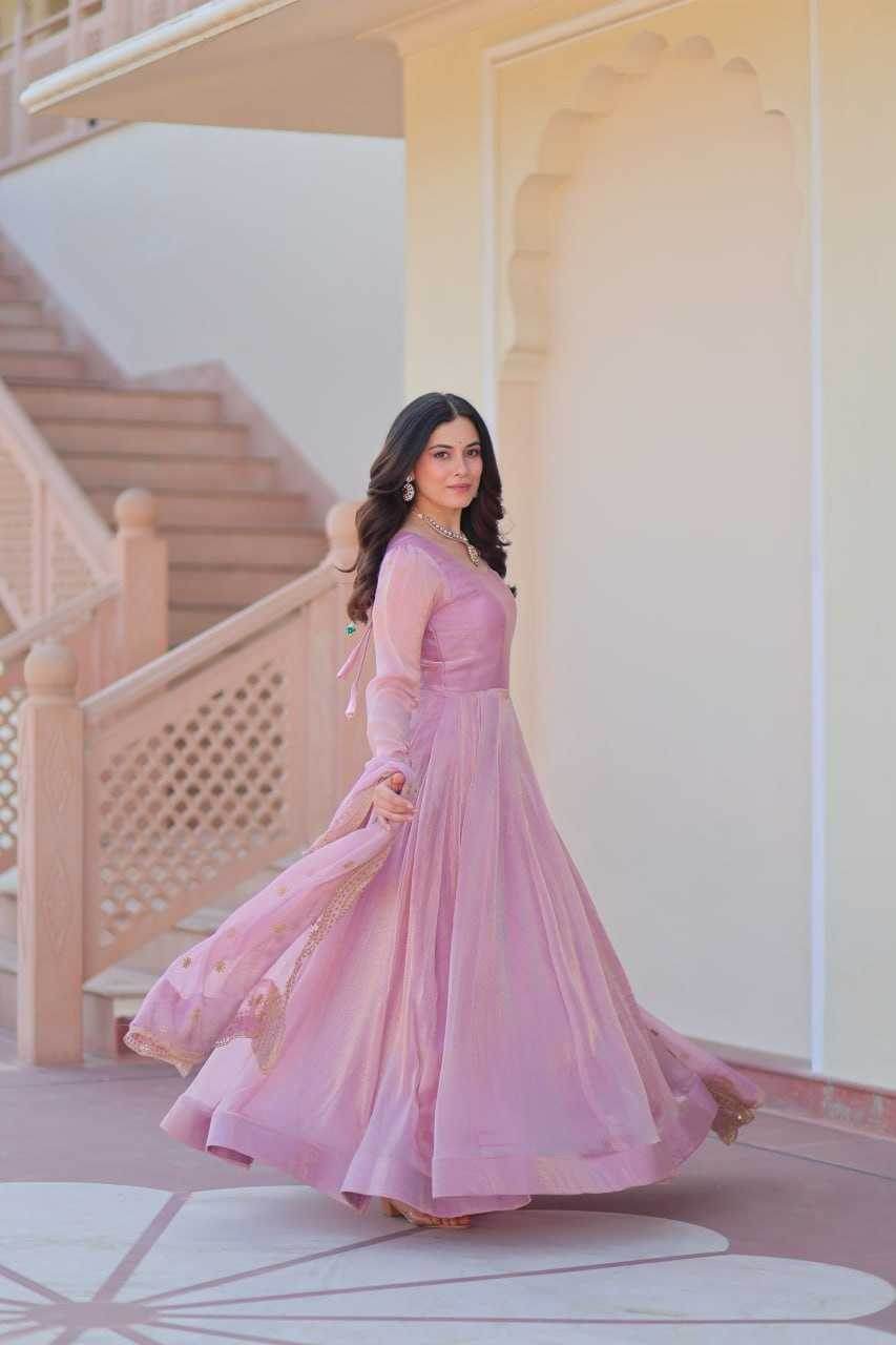 Chiffon Full Sleeve Gown With Dupatta - MYLUXURY LANE ENTERPRISE